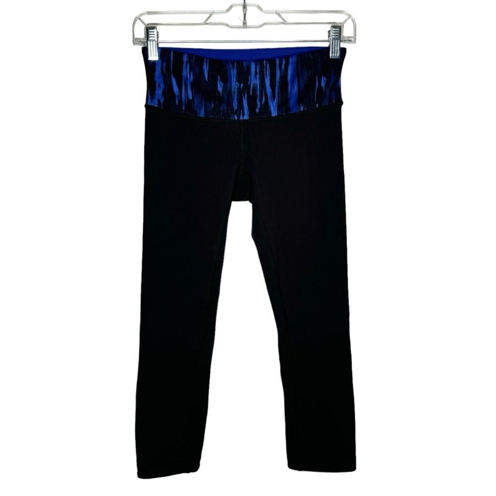 LULULEMON / black blue tie dye printed mid rise cropped leggings / 4